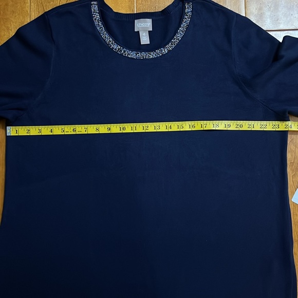 Chico's Blue Boxy 3/4 Sleeve Sweater Size 4 Sparkle Detail Lagenlook Relaxed - Picture 7 of 12